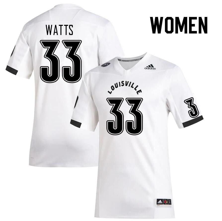 Women #33 Antonio Watts Louisville Cardinals College Football Jerseys Sale-White - Click Image to Close